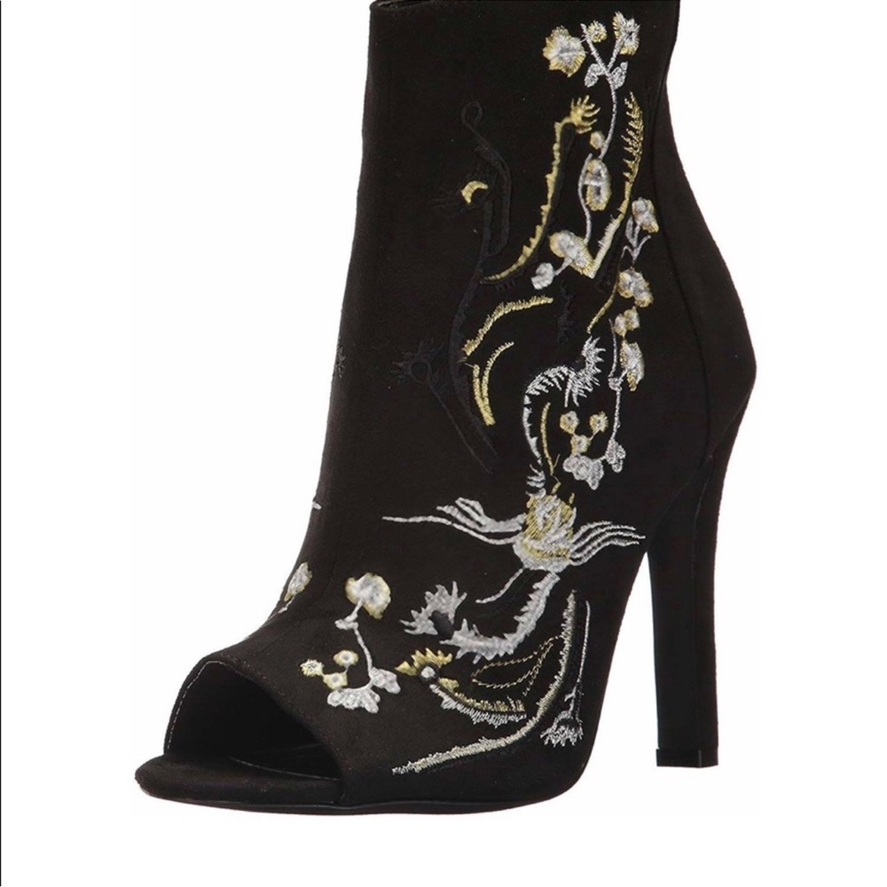 Embroidered Black Ankle Boots